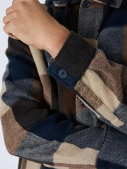 Next Navy Borg Lined Check Hooded Shacket Hot