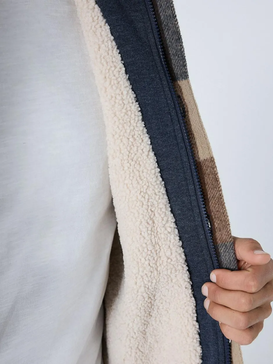 Next Navy Borg Lined Check Hooded Shacket Hot