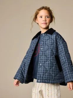 Next Navy Check Shower Resistant Quilted Barn Jacket (3-16yrs) Discount