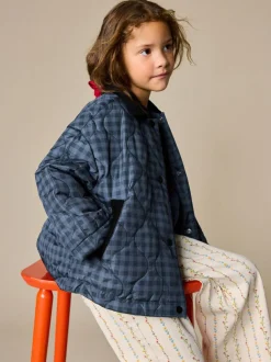 Next Navy Check Shower Resistant Quilted Barn Jacket (3-16yrs) Discount
