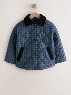 Next Navy Check Shower Resistant Quilted Barn Jacket (3-16yrs) Discount