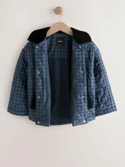 Next Navy Check Shower Resistant Quilted Barn Jacket (3-16yrs) Discount