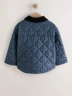 Next Navy Check Shower Resistant Quilted Barn Jacket (3-16yrs) Discount