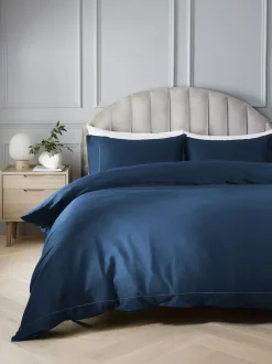 Next Navy Collection Luxe 300 Thread Count 100% Cotton Sateen Satin Stitch Luxury Duvet Cover And Pillowcase Set Hot