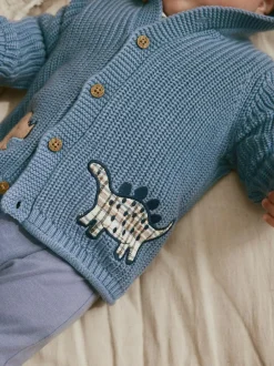 Next Navy Dinosaur Print Embroidered Baby Knitted Hooded Cardigan (0mths-2yrs) Clearance