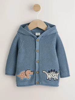 Next Navy Dinosaur Print Embroidered Baby Knitted Hooded Cardigan (0mths-2yrs) Clearance