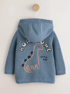 Next Navy Dinosaur Print Embroidered Baby Knitted Hooded Cardigan (0mths-2yrs) Clearance