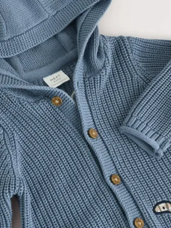 Next Navy Dinosaur Print Embroidered Baby Knitted Hooded Cardigan (0mths-2yrs) Clearance