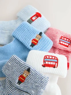 Next Embroidered Roll Top Socks 5 Pack (0mths-2yrs) Navy Sale