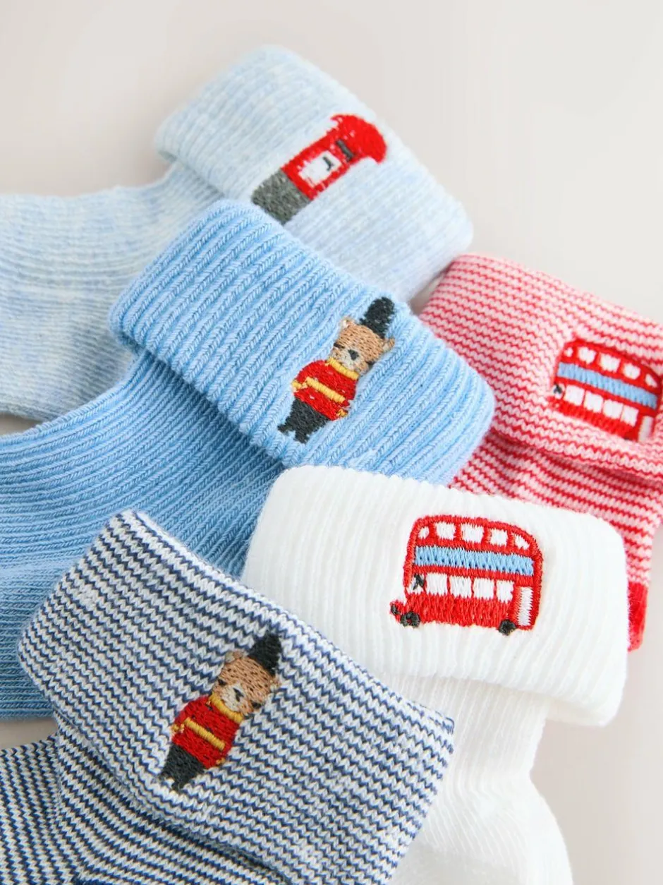 Next Embroidered Roll Top Socks 5 Pack (0mths-2yrs) Navy Sale