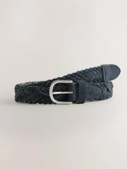 Next Hand Plaited Leather Belt Navy Hot