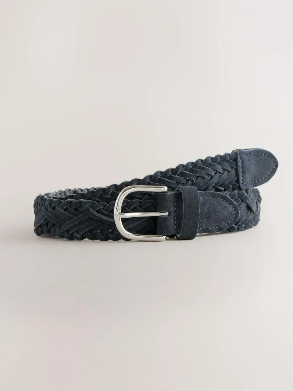 Next Hand Plaited Leather Belt Navy Hot