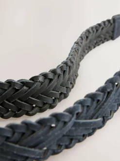 Next Hand Plaited Leather Belt Navy Hot
