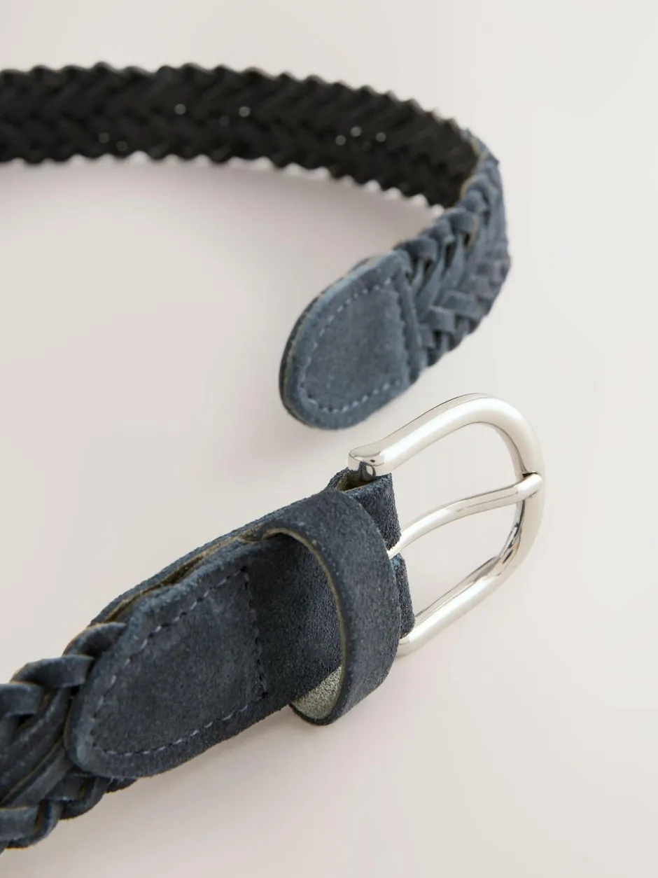 Next Hand Plaited Leather Belt Navy Hot