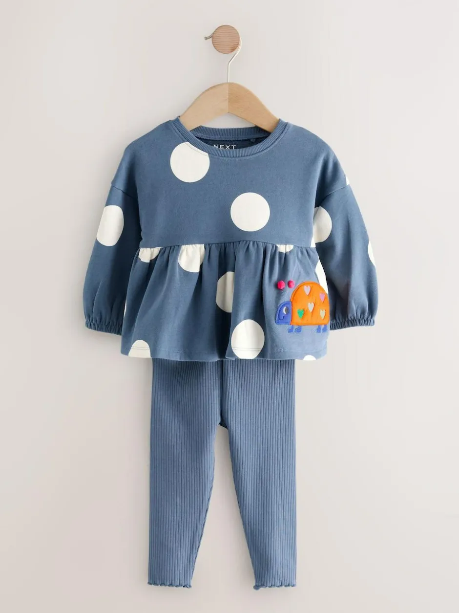 Next Navy Ladybird Long Sleeve Peplum Top and Leggings Set (3mths-7yrs) Outlet