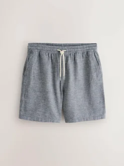 Next Linen Blend Elasticated Waist Shorts Navy Sale