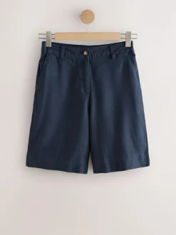 Next Linen Blend Knee Shorts Navy Best
