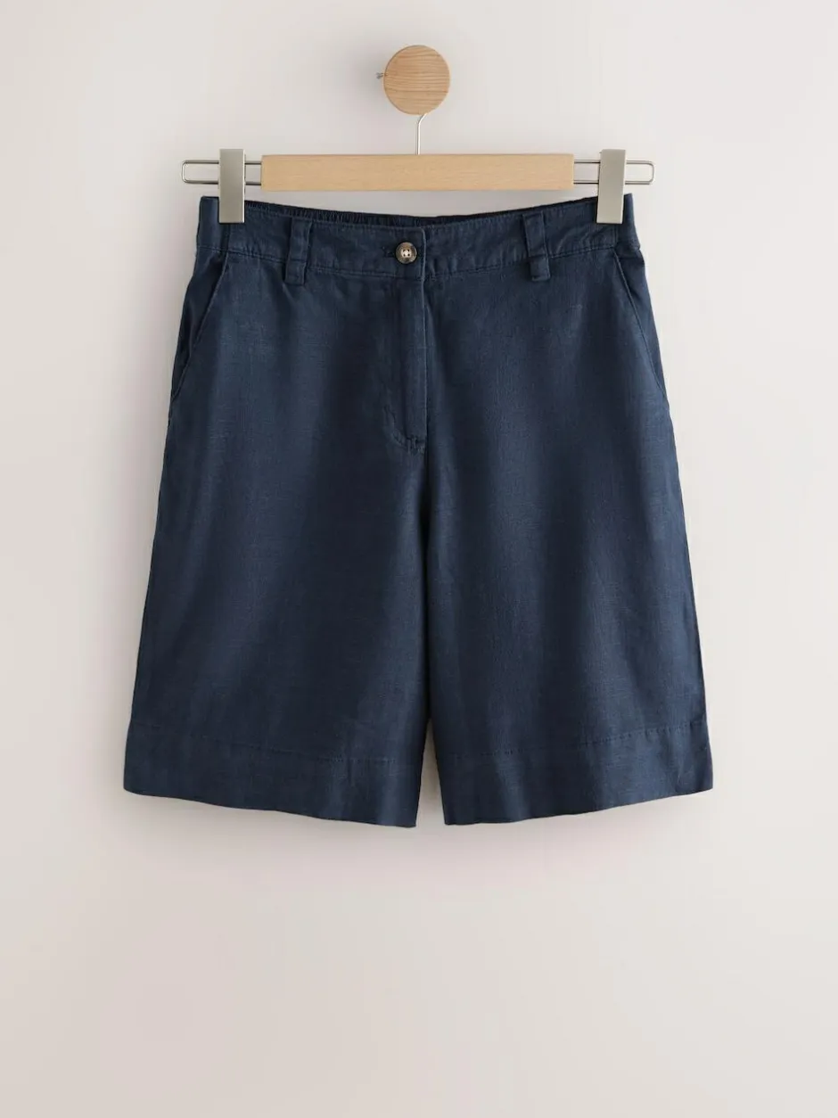 Next Linen Blend Knee Shorts Navy Best