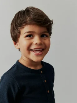 Next Long Sleeve Henley Neck T-Shirt (3mths-7yrs) Navy