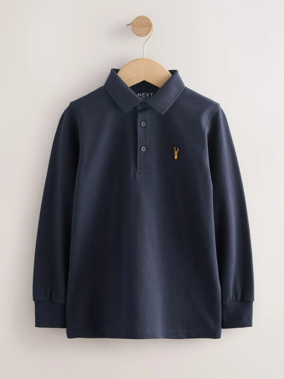 Next Navy Long Sleeve Polo Shirt (3-16yrs) New