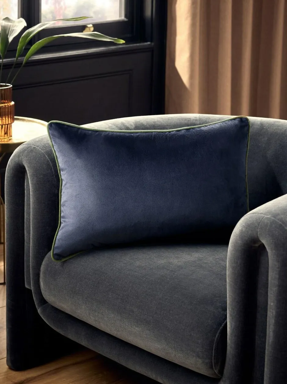 Next Navy Matte Velvet Contrast Pipe 40 x 59cm Cushion Clearance