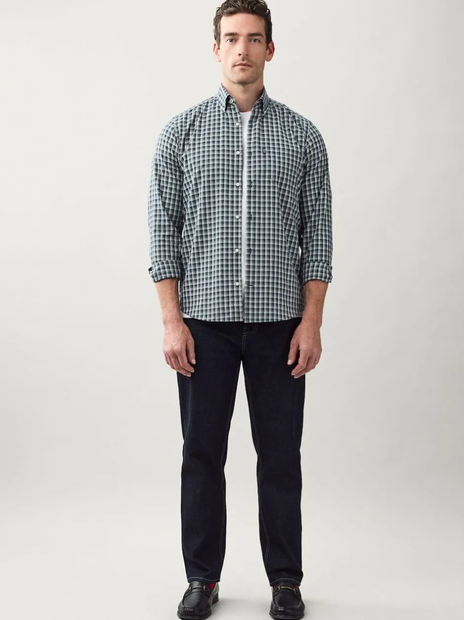Next Navy Micro Check Regular Fit Easy Iron Button Down Oxford Shirt Clearance