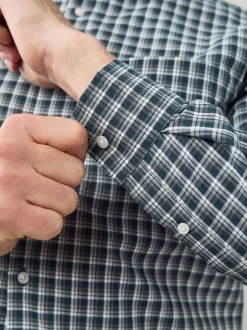 Next Navy Micro Check Regular Fit Easy Iron Button Down Oxford Shirt Clearance