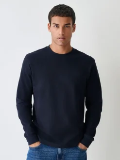 Next Micro Waffle Long Sleeve T-Shirt Navy