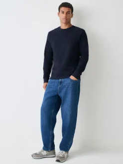 Next Micro Waffle Long Sleeve T-Shirt Navy