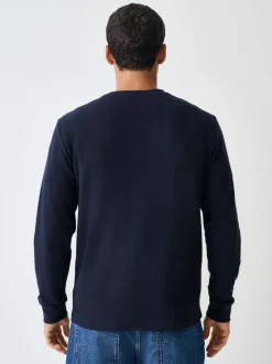 Next Micro Waffle Long Sleeve T-Shirt Navy