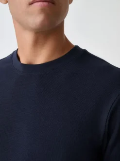 Next Micro Waffle Long Sleeve T-Shirt Navy