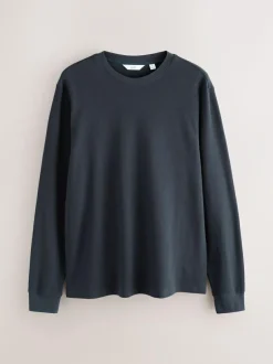 Next Micro Waffle Long Sleeve T-Shirt Navy
