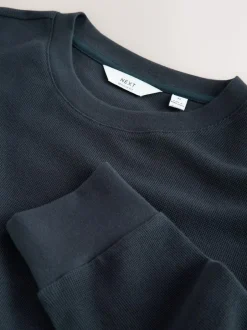 Next Micro Waffle Long Sleeve T-Shirt Navy