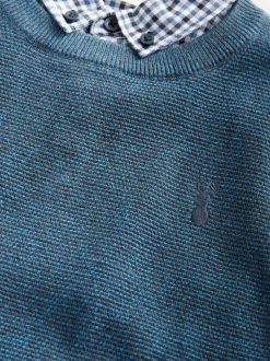 Next Mock Gingham Shirt and Crew Neck 100% Cotton Jumper (3-16yrs) Navy Sale