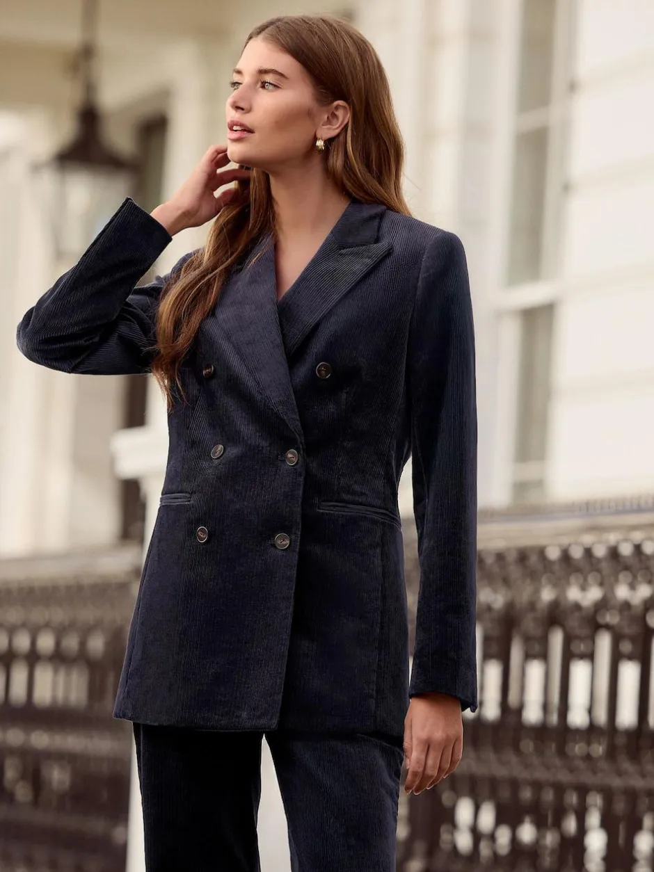 Next Navy N. Premium Cord Double Breasted Blazer Outlet