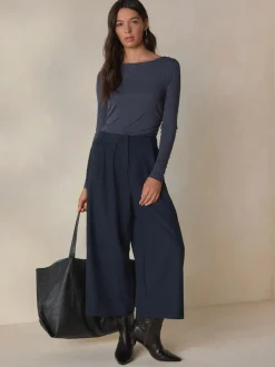 Next N. Premium Herringbone Culottes With Wool Navy Clearance