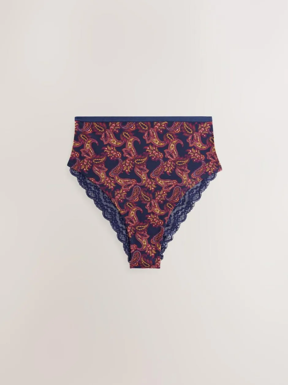 Next Navy Paisley High Rise High Leg Cotton Lace Knickers 4 Pack Best