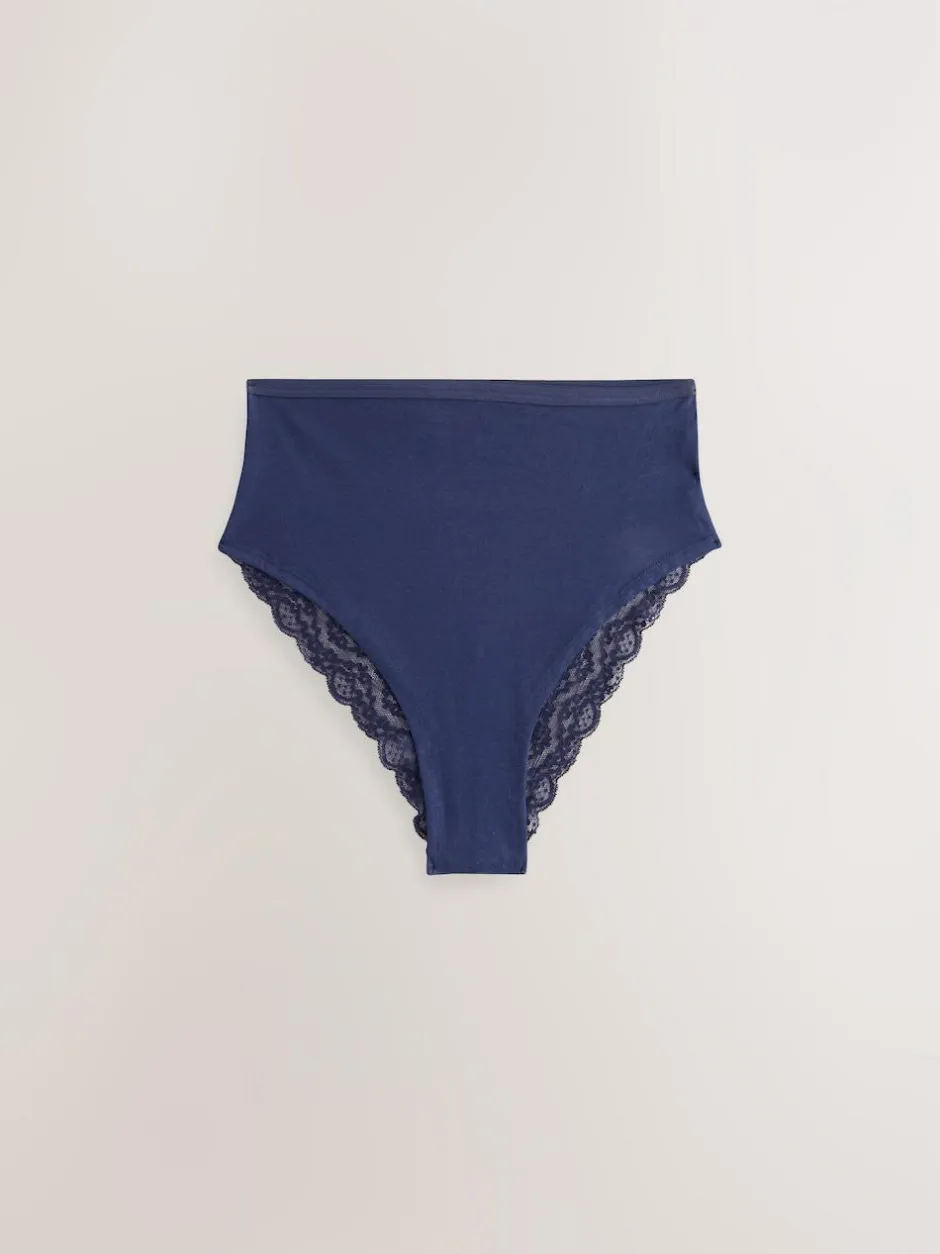 Next Navy Paisley High Rise High Leg Cotton Lace Knickers 4 Pack Best