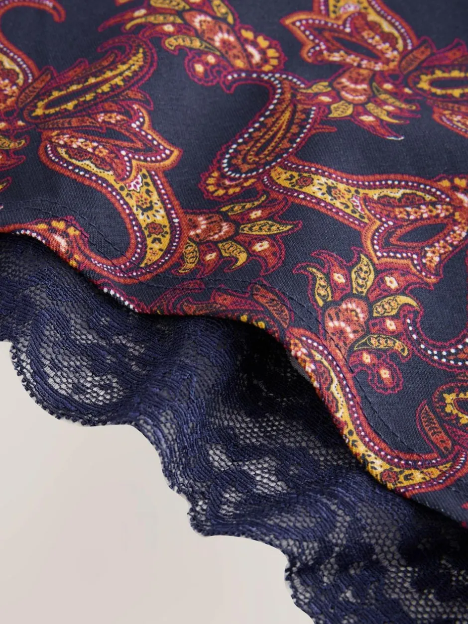 Next Navy Paisley High Rise High Leg Cotton Lace Knickers 4 Pack Best