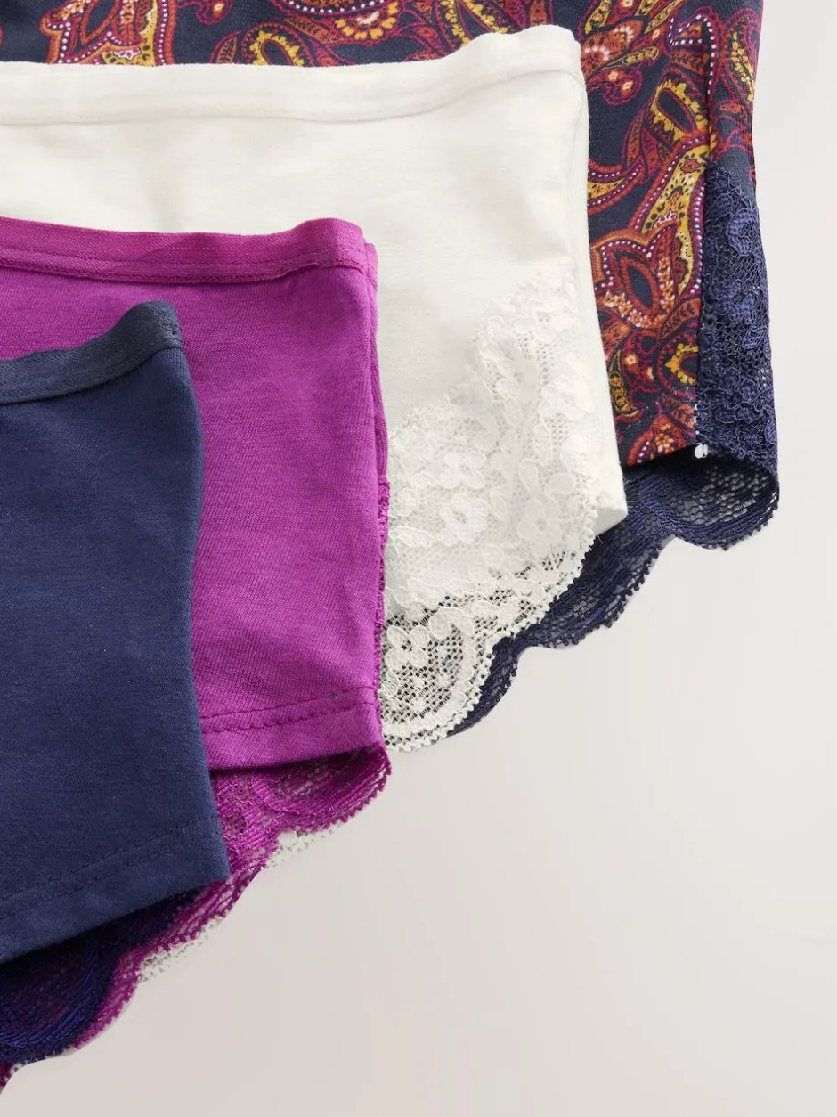 Next Navy Paisley High Rise High Leg Cotton Lace Knickers 4 Pack Best