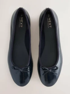 Next Extra Wide Fit Round Toe Ballerina Shoes Navy Patent Sale