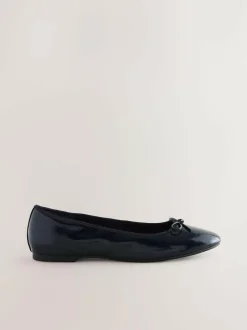 Next Extra Wide Fit Round Toe Ballerina Shoes Navy Patent Sale