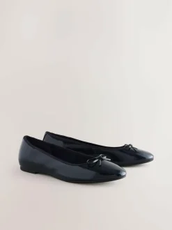 Next Extra Wide Fit Round Toe Ballerina Shoes Navy Patent Sale