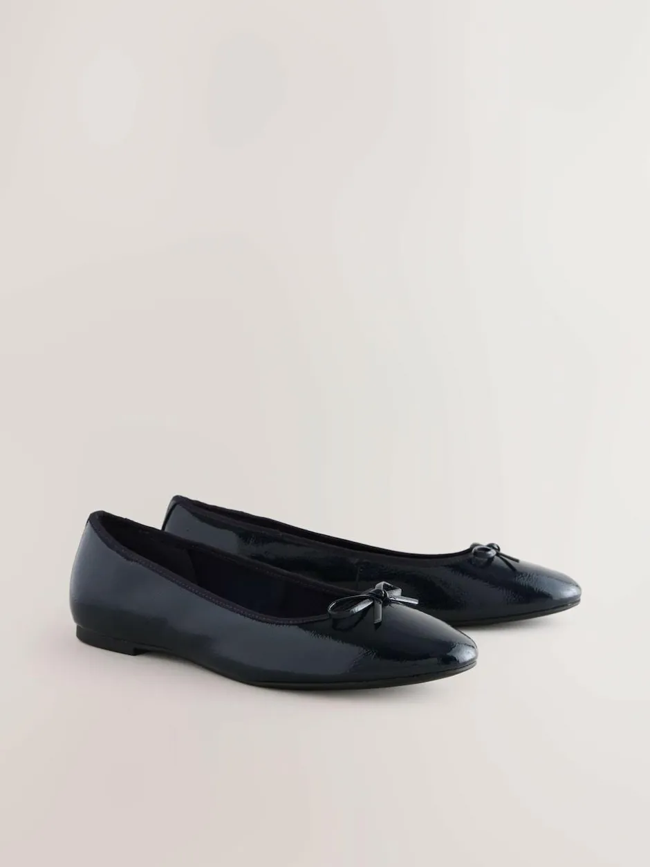 Next Extra Wide Fit Round Toe Ballerina Shoes Navy Patent Sale