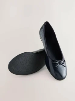 Next Extra Wide Fit Round Toe Ballerina Shoes Navy Patent Sale