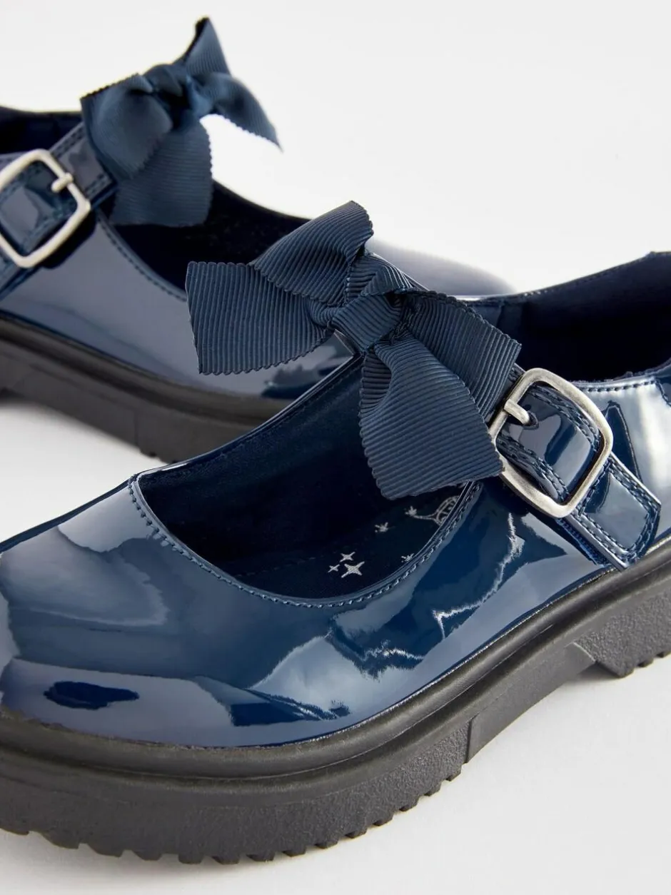 Next Standard Fit (F) Bow Chunky Mary Jane School Shoes Navy Patent Best