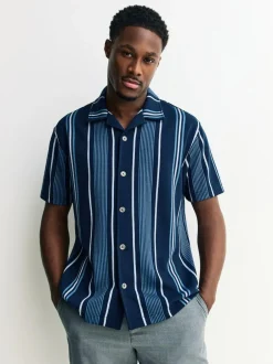 Next Regular Fit Stripe Short Sleeve Jersey Shirt Navy Hot