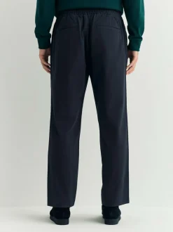 Next Regular Tapered Fit Pleated Stretch Chinos Trousers With Elasticated Waist Navy Hot