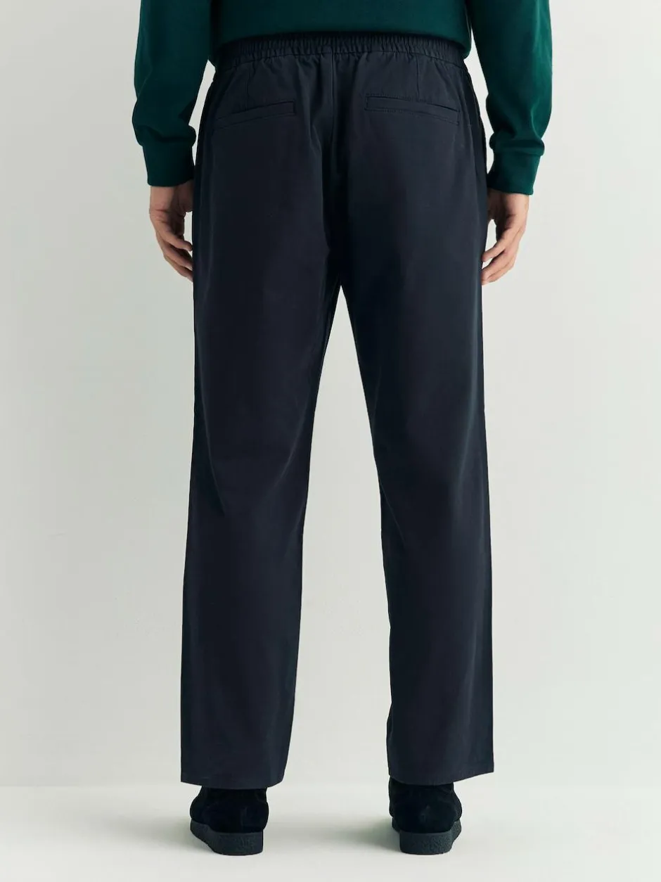 Next Regular Tapered Fit Pleated Stretch Chinos Trousers With Elasticated Waist Navy Hot