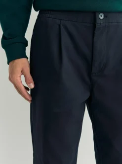 Next Regular Tapered Fit Pleated Stretch Chinos Trousers With Elasticated Waist Navy Hot